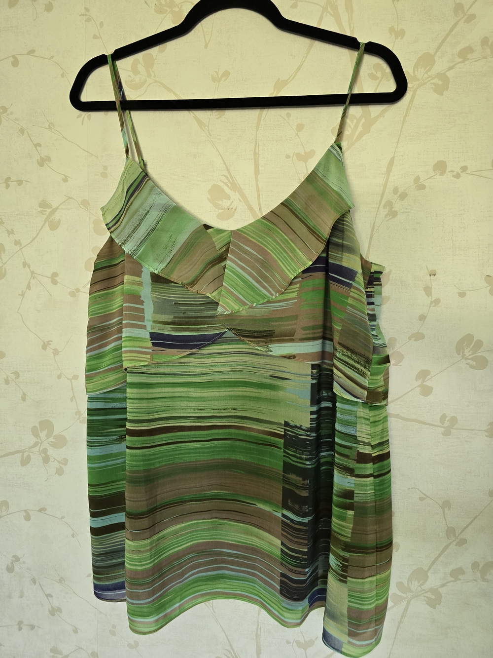 CAbi Green Striped Ruffle Camisole #605